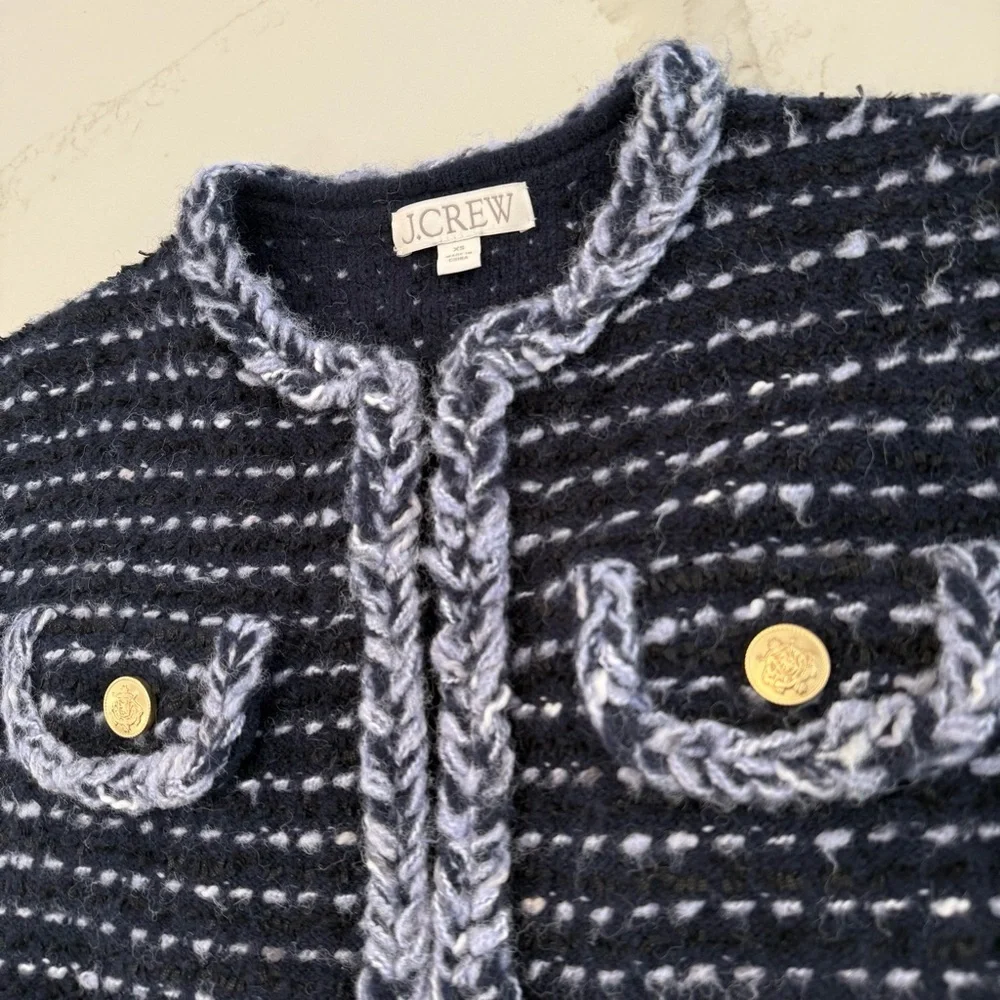 J. Crew Cropped Lady Jacket Marled Yarn Women’s XS Blue Hook & Eye Closure Knit - Picture 3 of 7